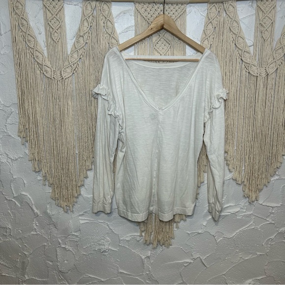 Anthro Pilcro Ivory Cotton Ruffle Shoulder Tee Coquette Cottagecore Women Medium - Picture 6 of 9